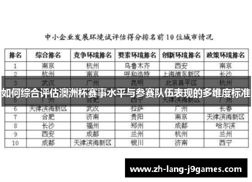 如何综合评估澳洲杯赛事水平与参赛队伍表现的多维度标准