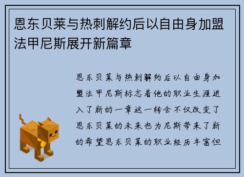 恩东贝莱与热刺解约后以自由身加盟法甲尼斯展开新篇章