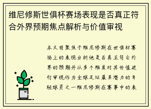 维尼修斯世俱杯赛场表现是否真正符合外界预期焦点解析与价值审视
